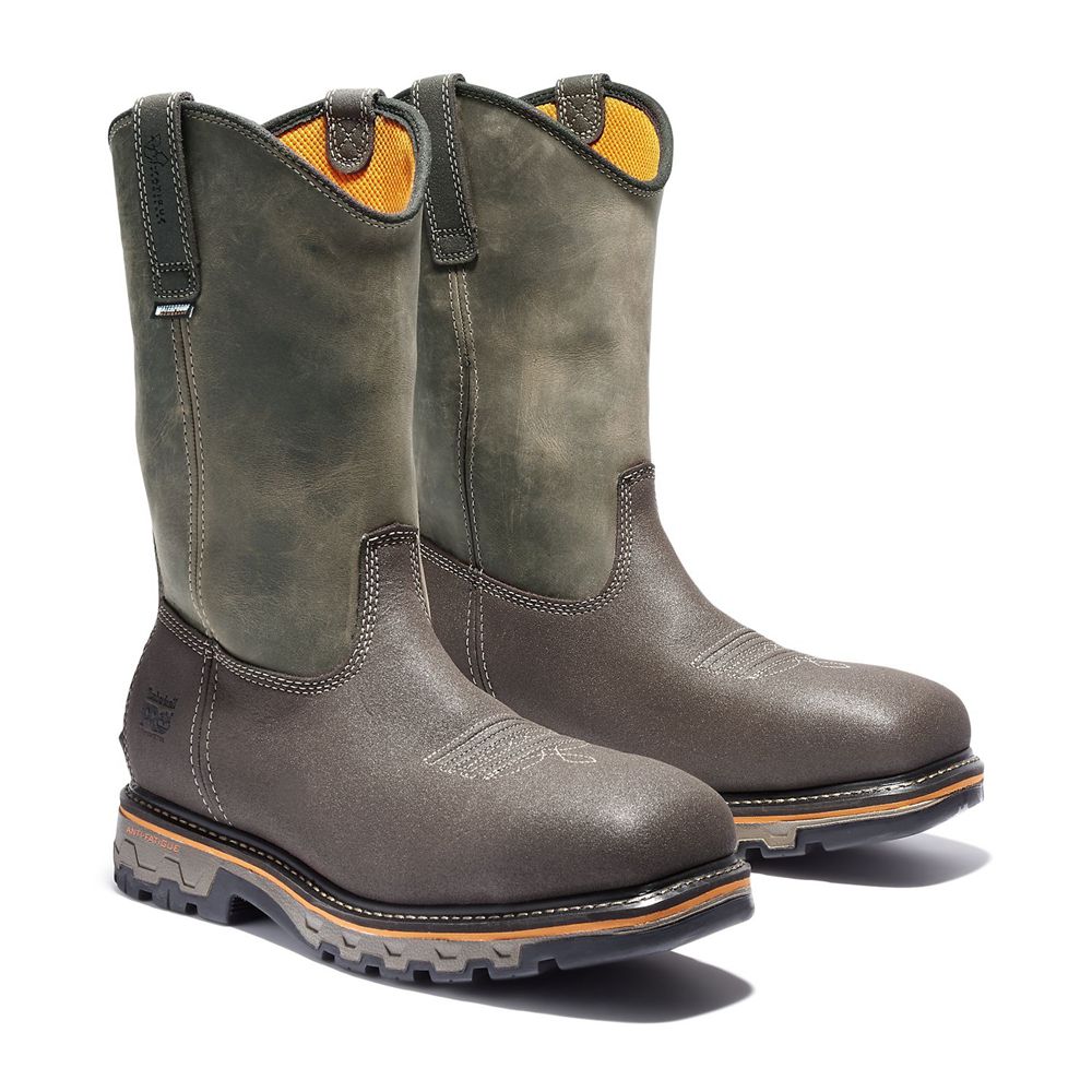 Timberland Pro Μποτακια Ανδρικα Ελιά/Καφε - True Grit Waterproof Composite-Toe Pull-On - Greece 2104